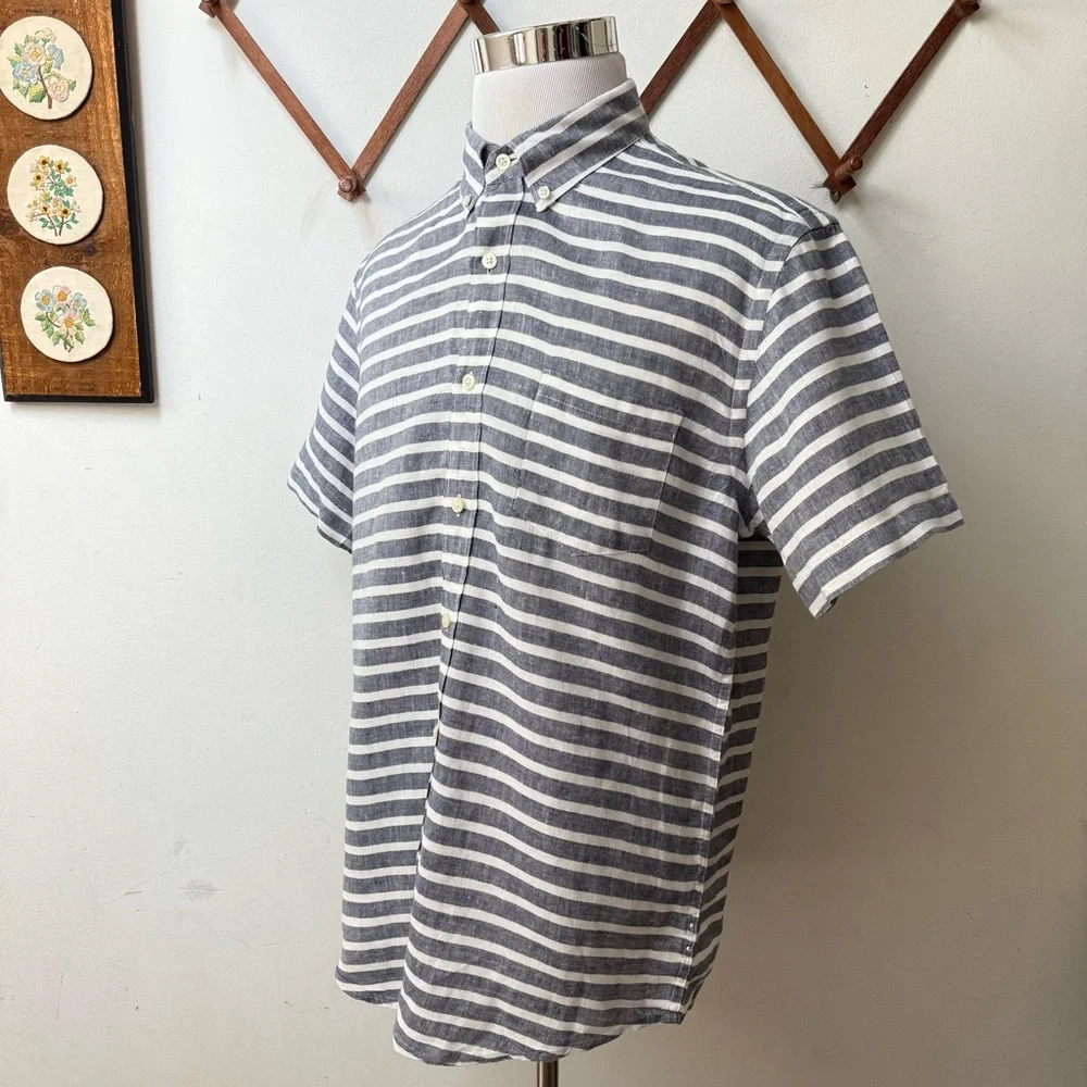 J. Crew Linen Striped Oxford Button Down Shirt